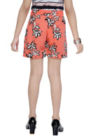 Tiny Girl Peach Floral Printed High-Waist Shorts with Tie-Up Belt