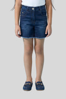 Dark Blue Denim Shorts with Frayed Hem H846
