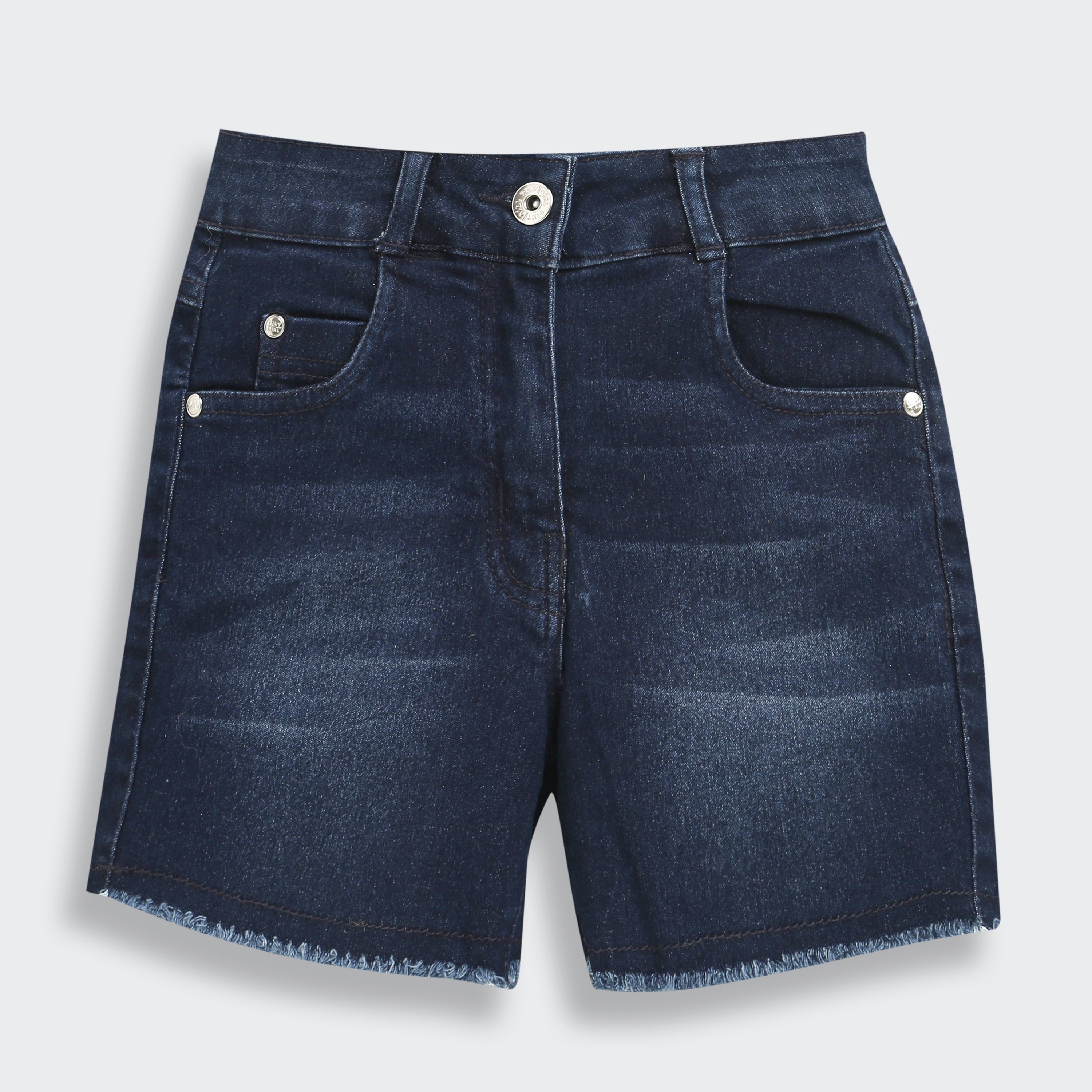 Dark Blue Denim Shorts with Frayed Hem H846