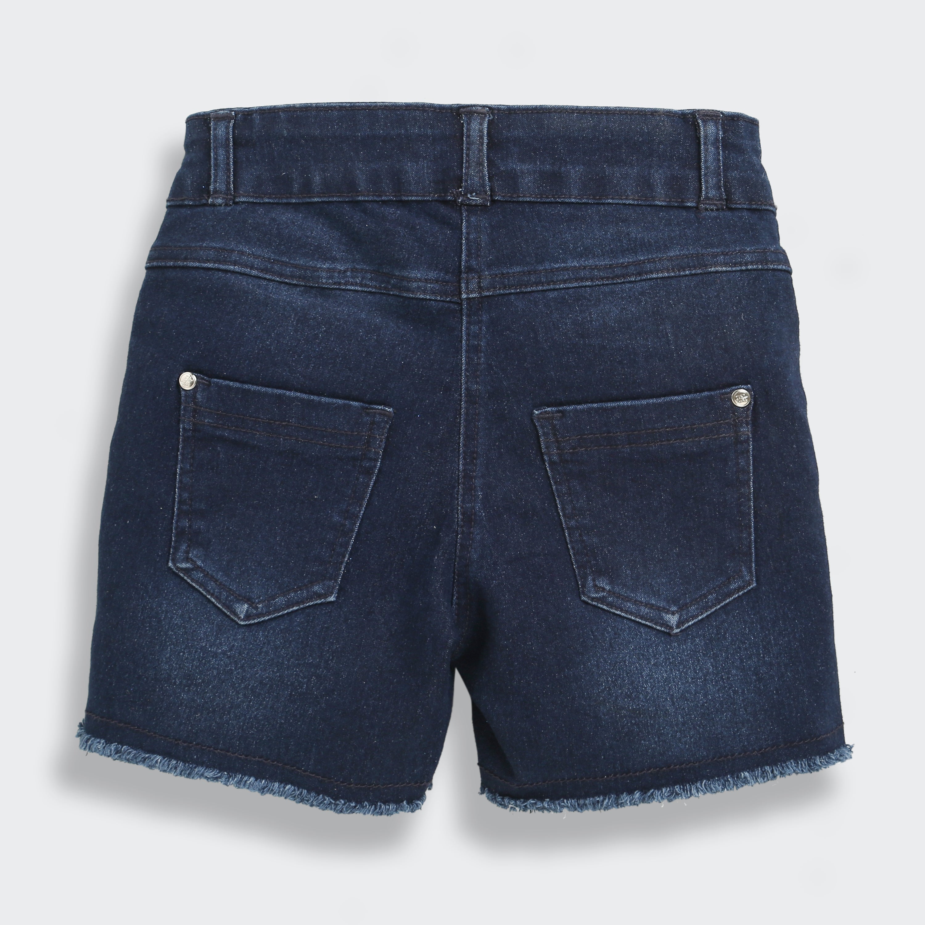 Dark Blue Denim Shorts with Frayed Hem H846