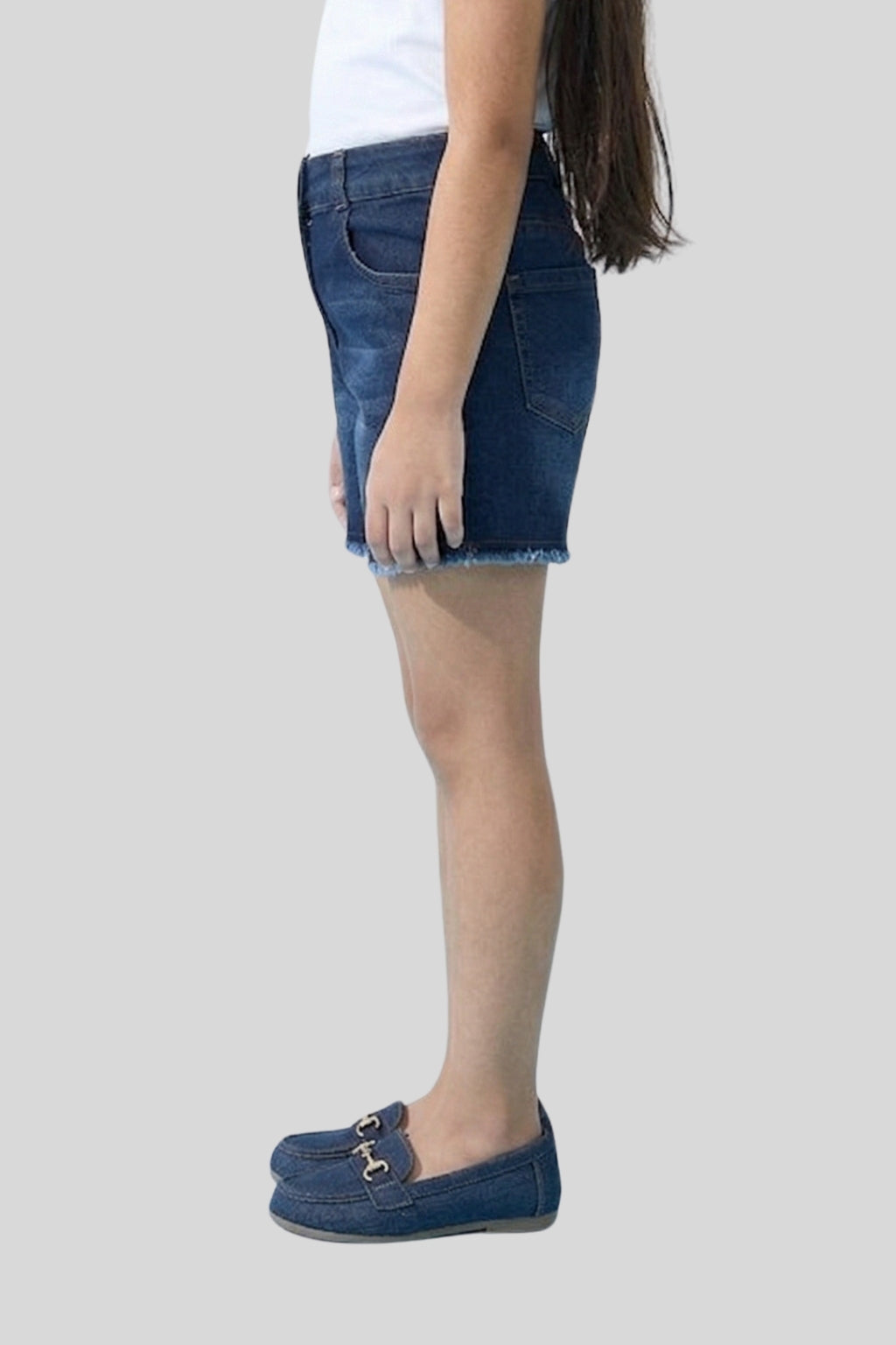 Dark Blue Denim Shorts with Frayed Hem H846