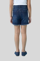 Dark Blue Denim Shorts with Frayed Hem H846