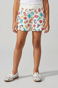 Playful White Print Shorts H873
