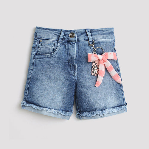 Light Blue Denim Shorts with Bow H933