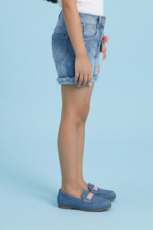 Light Blue Denim Shorts with Bow H933