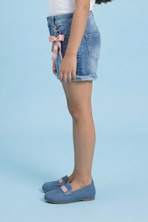 Light Blue Denim Shorts with Bow H933