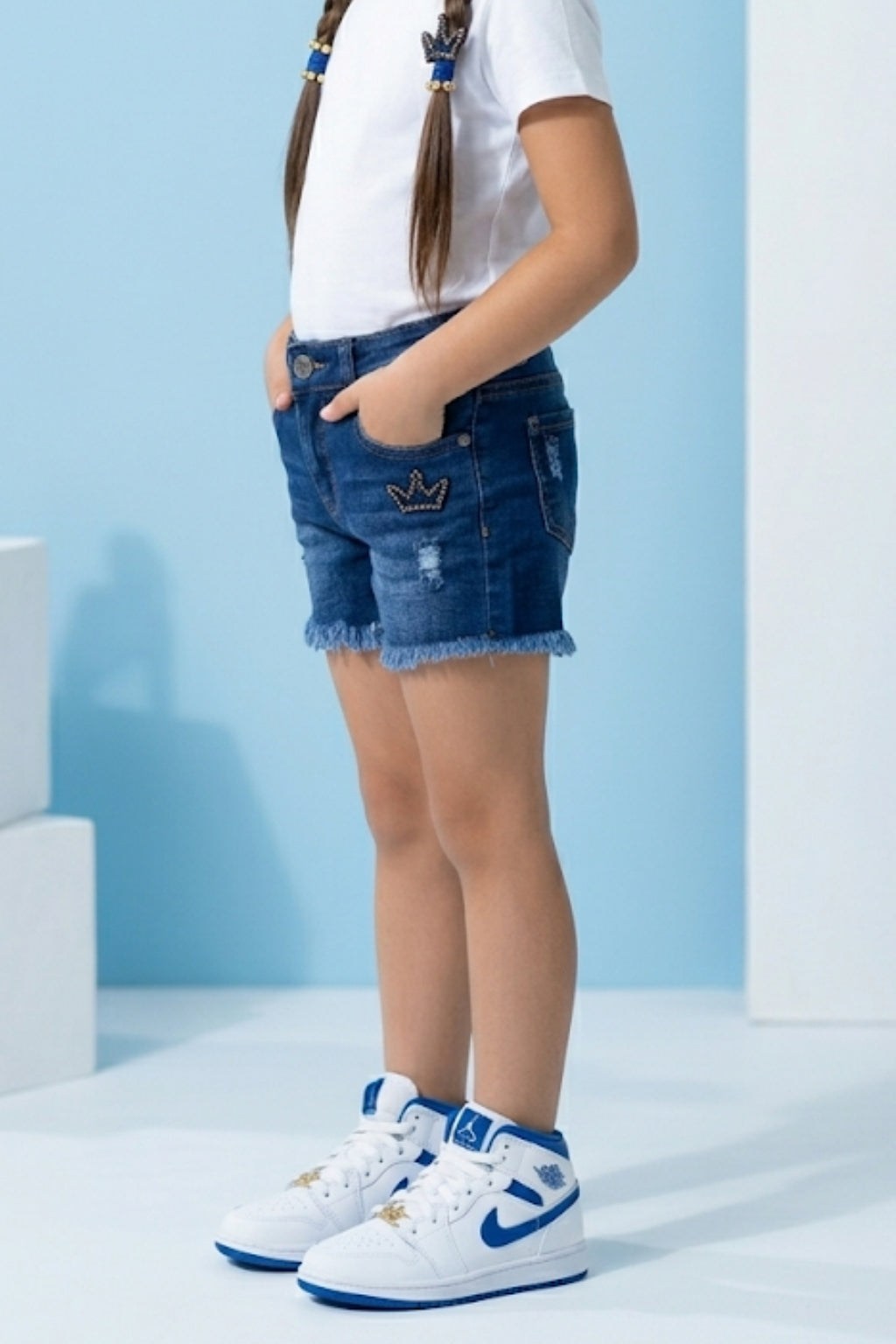 Dark Blue Distressed Denim Shorts H943