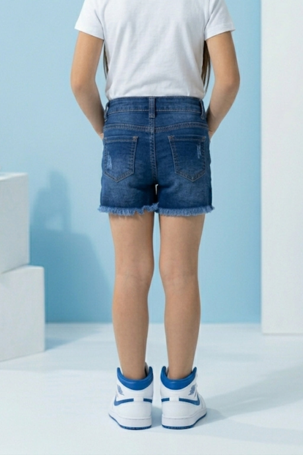 Dark Blue Distressed Denim Shorts H943