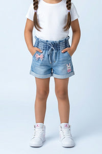 Light Blue Denim Shorts with Elastic Waist H955
