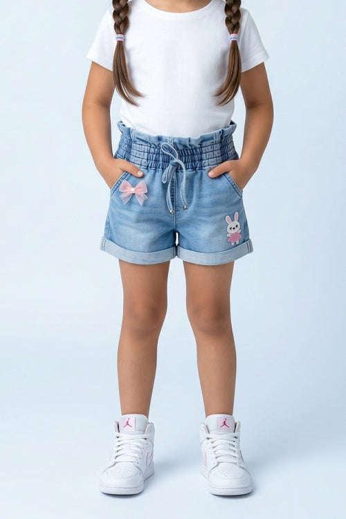 Light Blue Denim Shorts with Elastic Waist H955