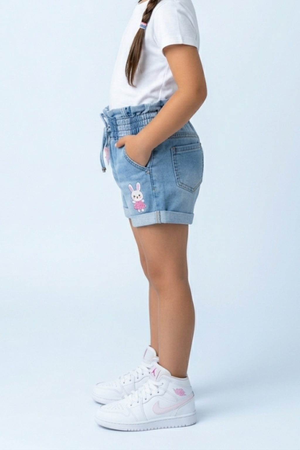 Light Blue Denim Shorts with Elastic Waist H955