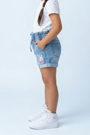 Light Blue Denim Shorts with Elastic Waist H955