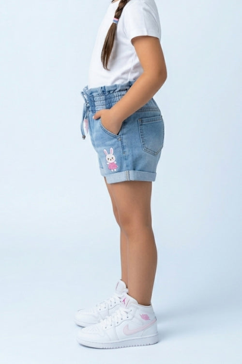 Light Blue Denim Shorts with Elastic Waist H955