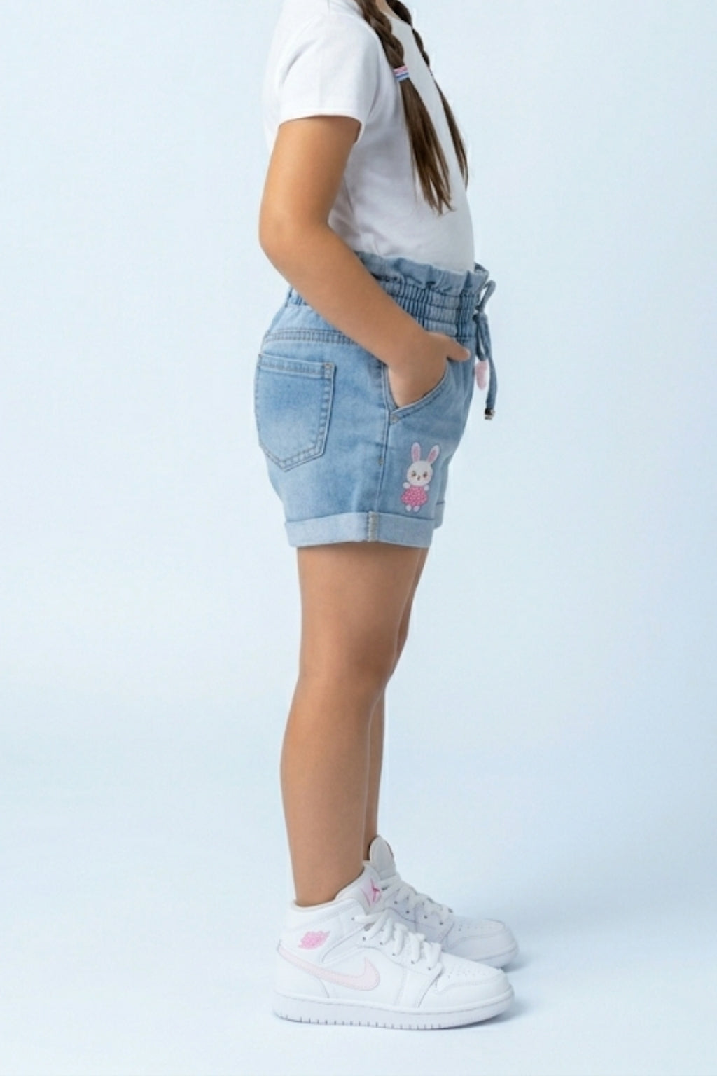 Light Blue Denim Shorts with Elastic Waist H955