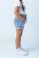 Light Blue Denim Shorts with Elastic Waist H955