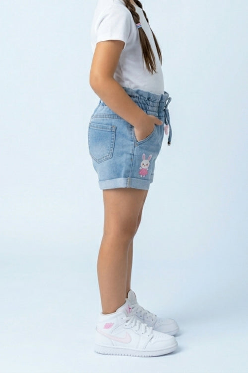Light Blue Denim Shorts with Elastic Waist H955