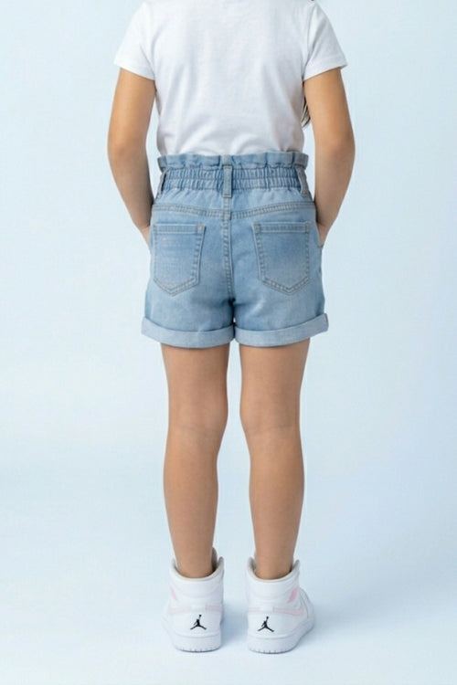 Light Blue Denim Shorts with Elastic Waist H955