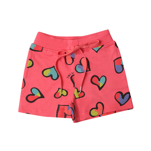 Tomato Red Shorts Heart Printed Regular Fit