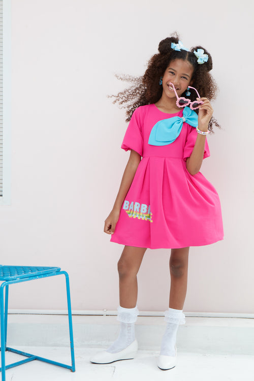 Barbie Hot Pink Crepe Bow Accent Dress BAF230