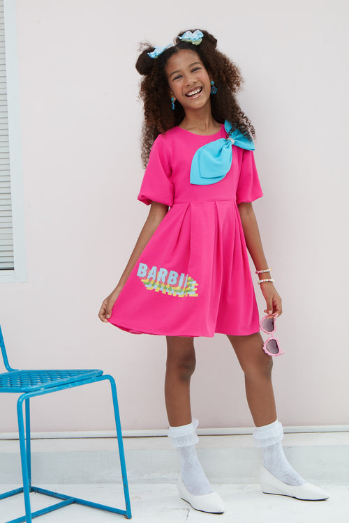 Barbie Hot Pink Crepe Bow Accent Dress BAF230