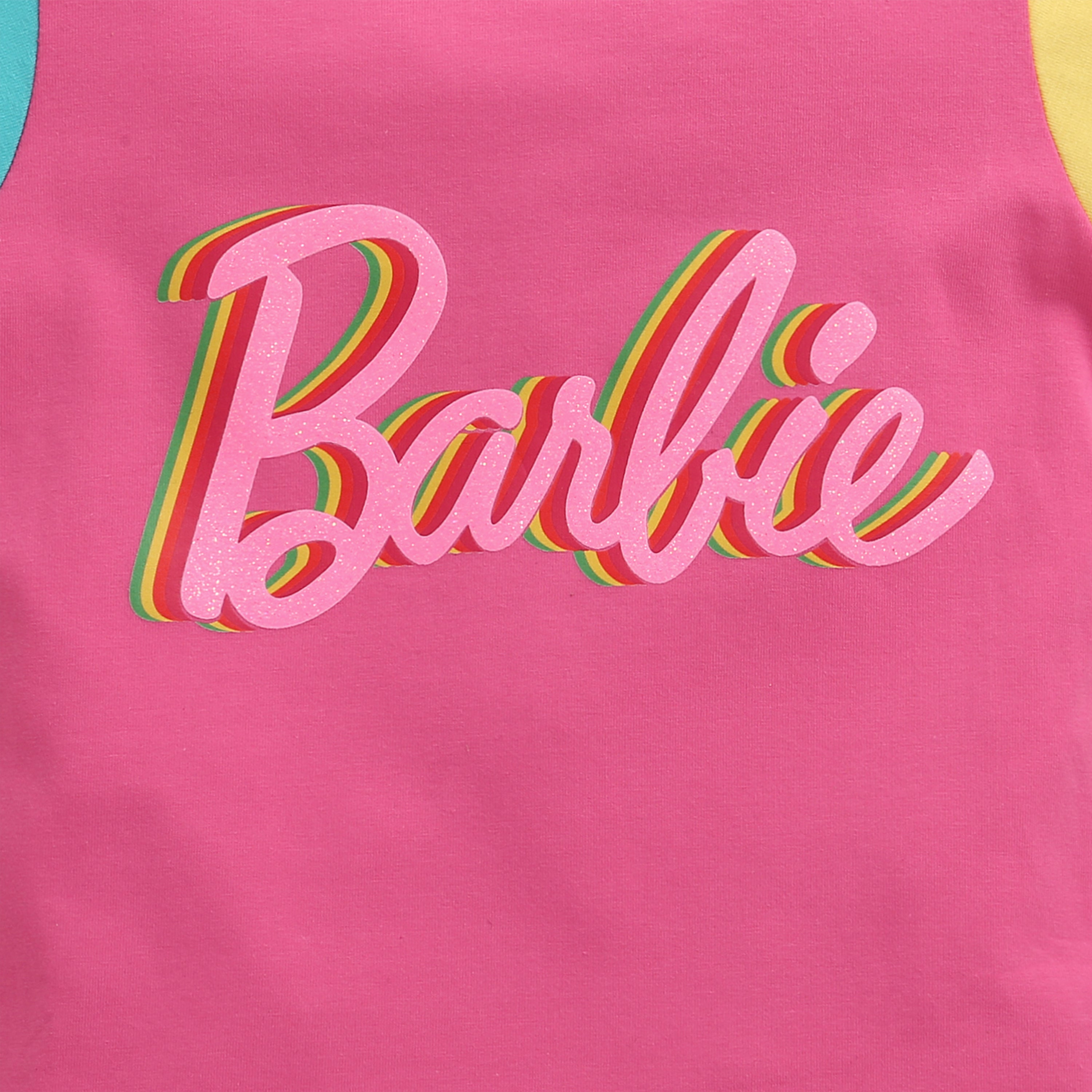 Pink Color-Block Barbie Logo T-Shirt – Trendy Summer Wear