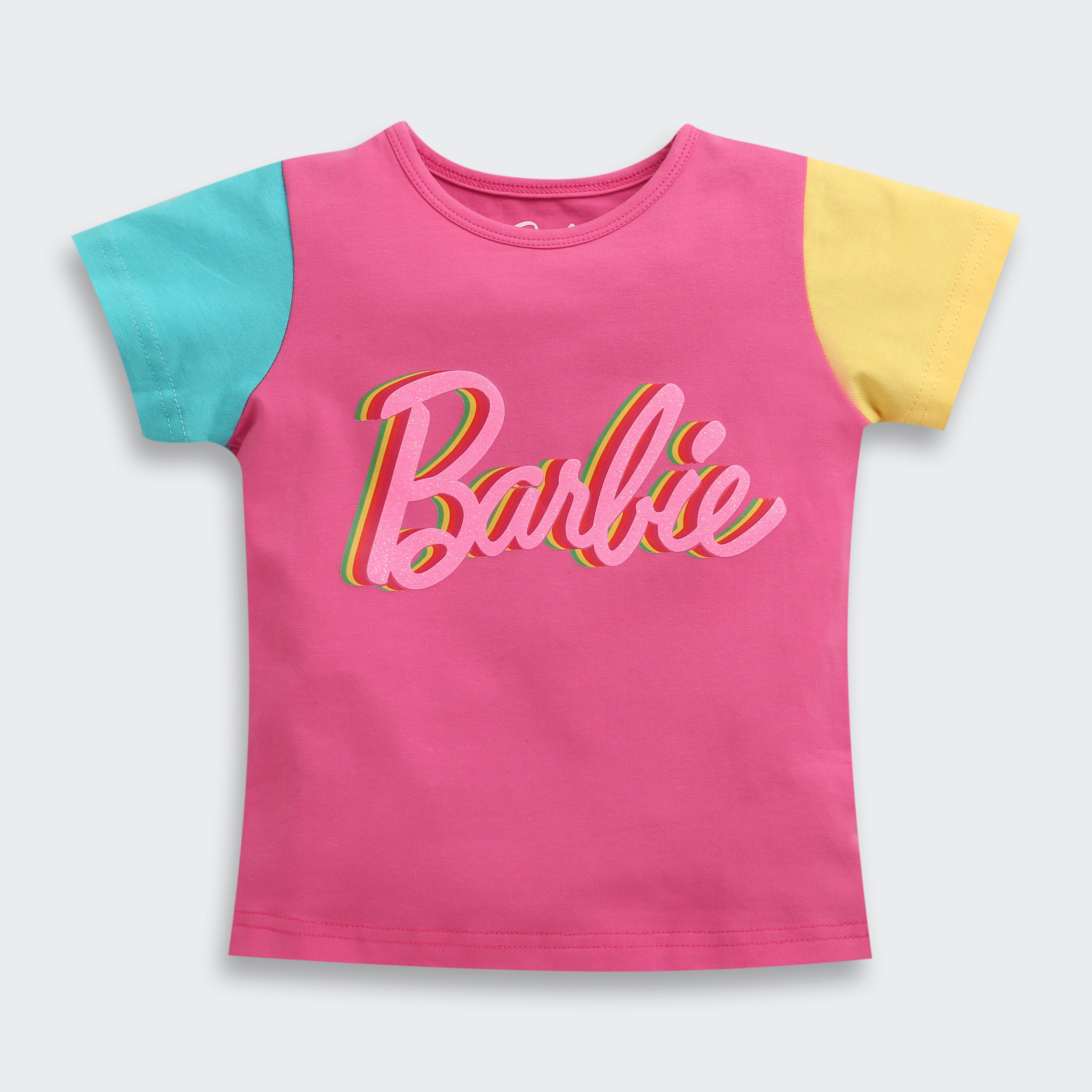 Pink Color-Block Barbie Logo T-Shirt – Trendy Summer Wear
