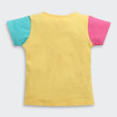 Yellow Color-Block Barbie Logo T-Shirt – Fun Casual Style