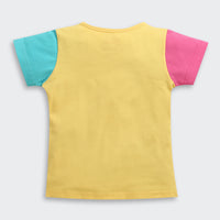 Yellow Color-Block Barbie Logo T-Shirt – Fun Casual Style