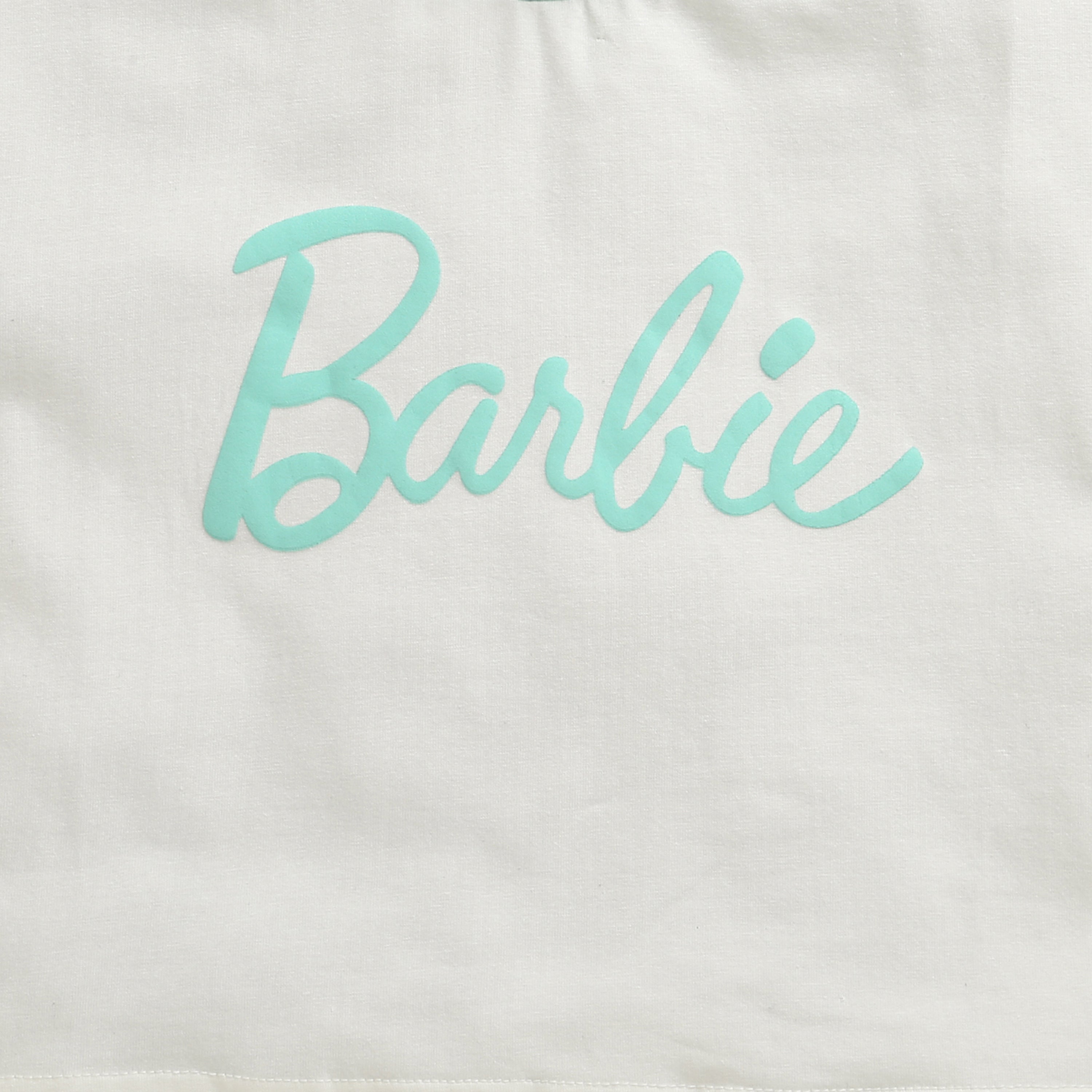 White Color-Block Barbie Logo Tee – Trendy Casual Top for Girls