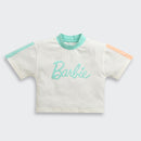 White Color-Block Barbie Logo Tee – Trendy Casual Top for Girls