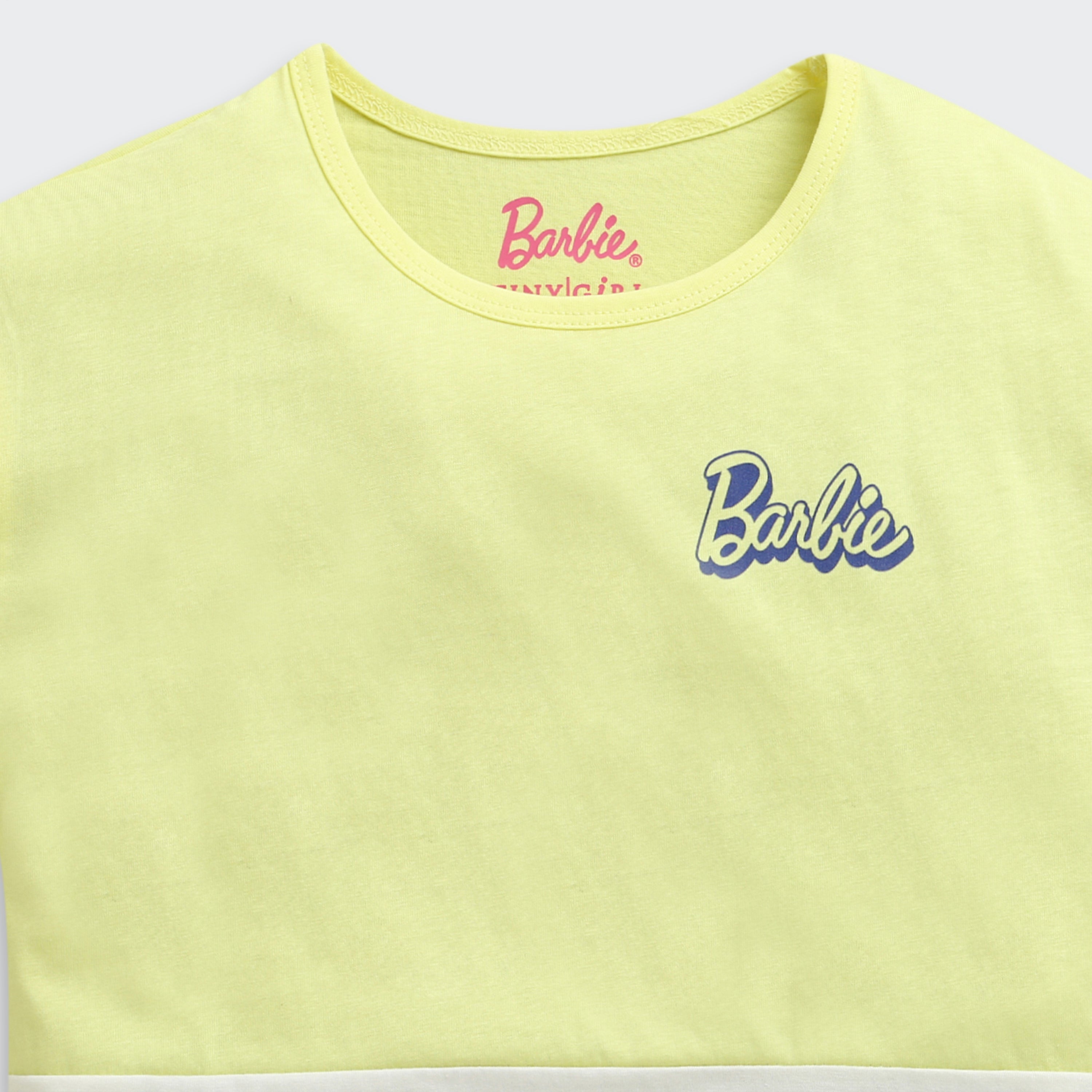 Yellow Barbie Vacay Vibes Crop Tee – Playful Holiday Style