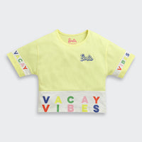 Yellow Barbie Vacay Vibes Crop Tee – Playful Holiday Style