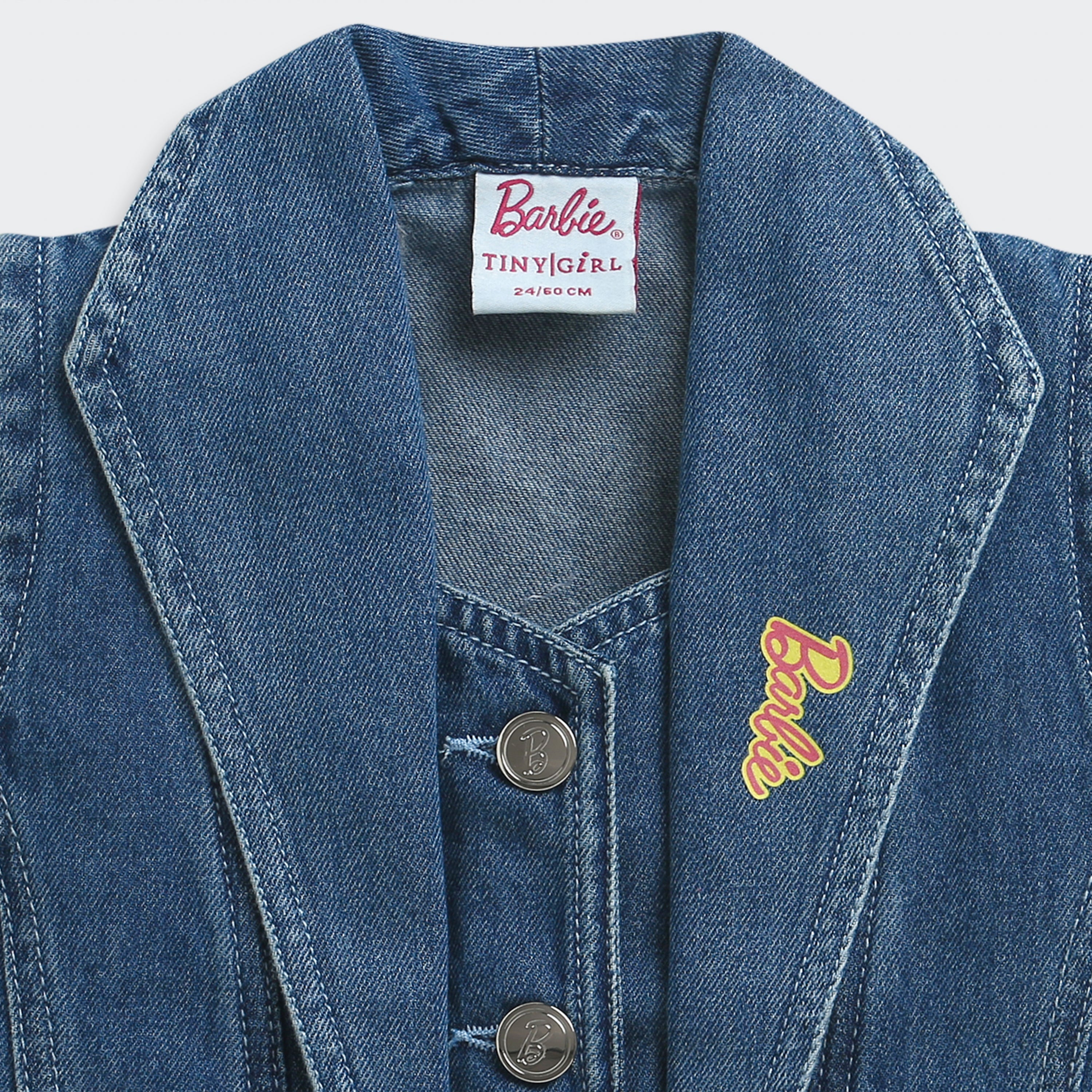 Barbie Blue Denim Sleeveless Blazer Vest For Girls | Trendy Layering Casual Wear | Kids | Tiny Girl India