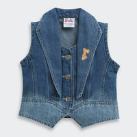 Barbie Blue Denim Sleeveless Blazer Vest For Girls | Trendy Layering Casual Wear | Kids | Tiny Girl India
