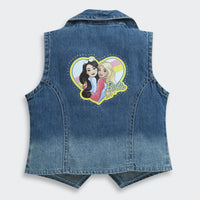 Barbie Blue Denim Sleeveless Blazer Vest For Girls | Trendy Layering Casual Wear | Kids | Tiny Girl India