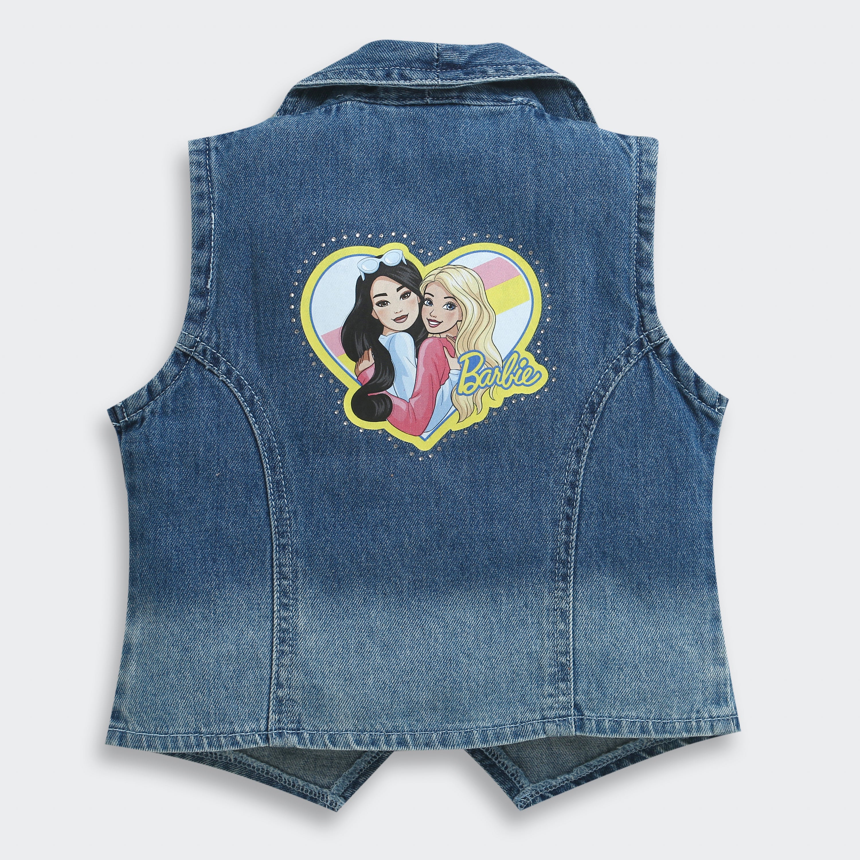 Barbie Blue Denim Sleeveless Blazer Vest For Girls | Trendy Layering Casual Wear | Kids | Tiny Girl India