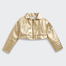Barbie Gold Metallic Cropped Zip Jacket For Girls | Trendy Party Outerwear | Kids | Tiny Girl India