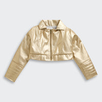 Barbie Gold Metallic Cropped Zip Jacket For Girls | Trendy Party Outerwear | Kids | Tiny Girl India