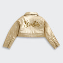 Barbie Gold Metallic Cropped Zip Jacket For Girls | Trendy Party Outerwear | Kids | Tiny Girl India