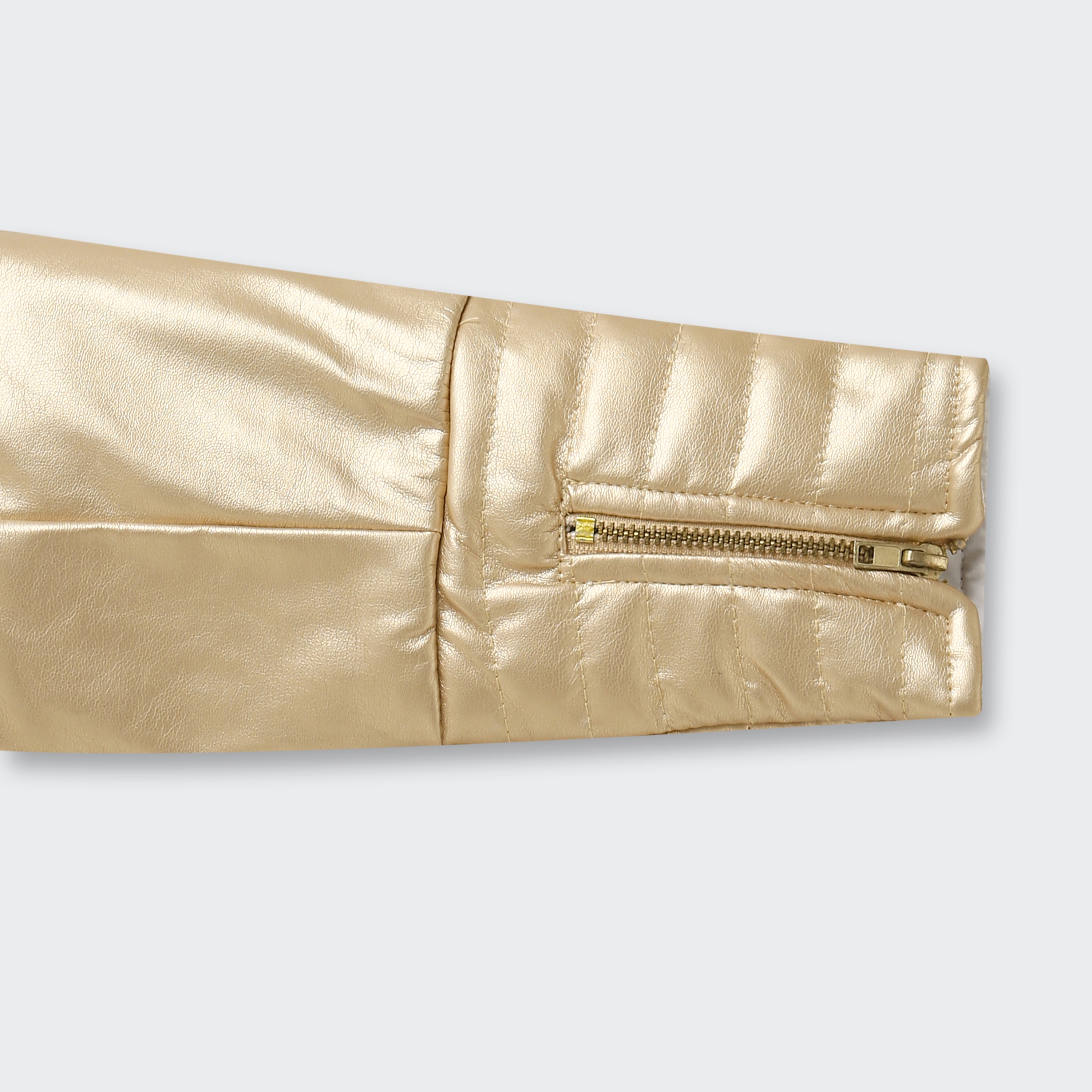 Barbie Gold Metallic Cropped Zip Jacket For Girls | Trendy Party Outerwear | Kids | Tiny Girl India