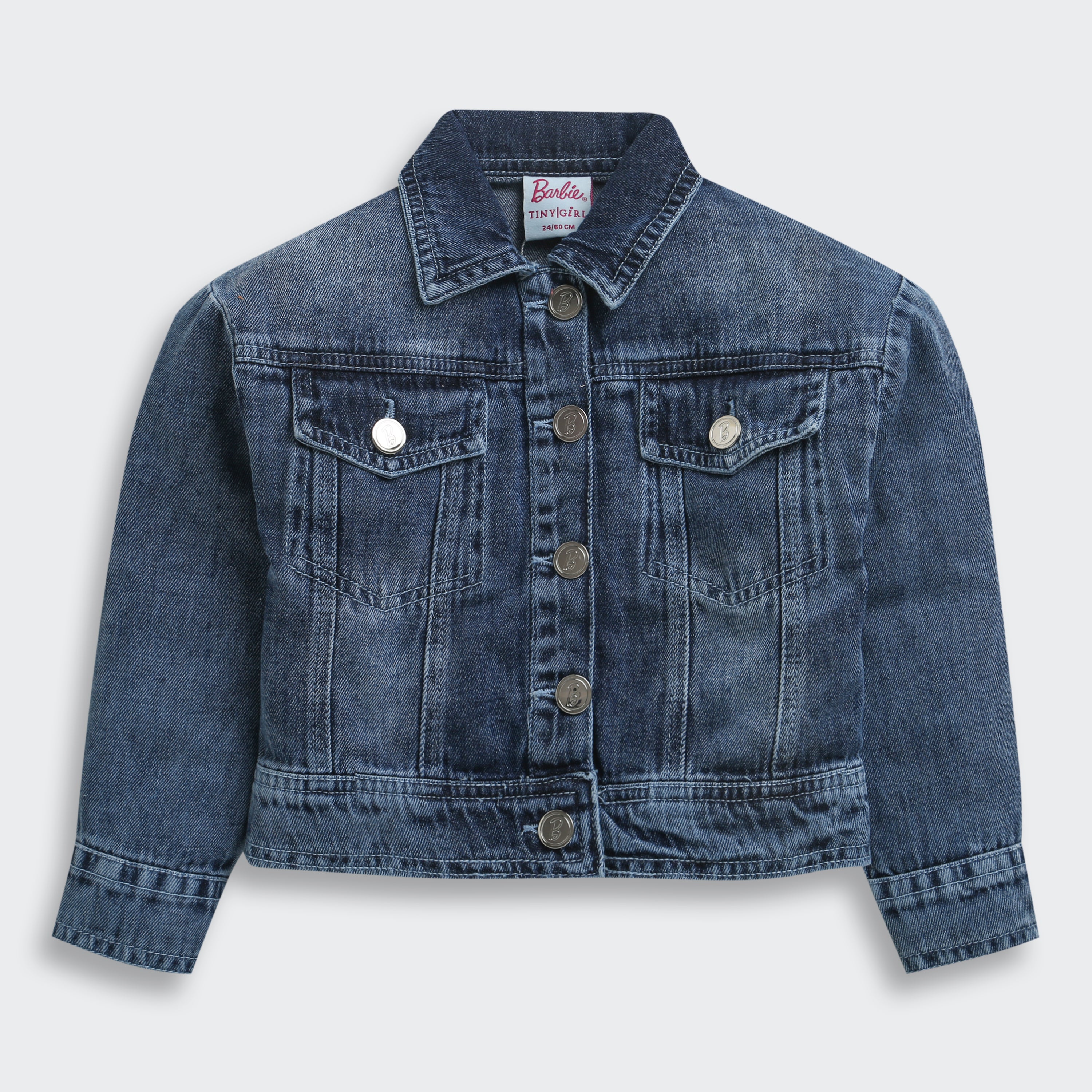 Barbie Dark Blue Classic Denim Jacket For Girls | Everyday Casual Outerwear | Kids | Tiny Girl India
