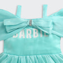 Barbie Aqua Satin Bow Detail Party Dress For Girls | Stylish Birthday Outfit | Kids | Tiny Girl India