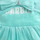 Barbie Aqua Satin Bow Detail Party Dress For Girls | Stylish Birthday Outfit | Kids | Tiny Girl India