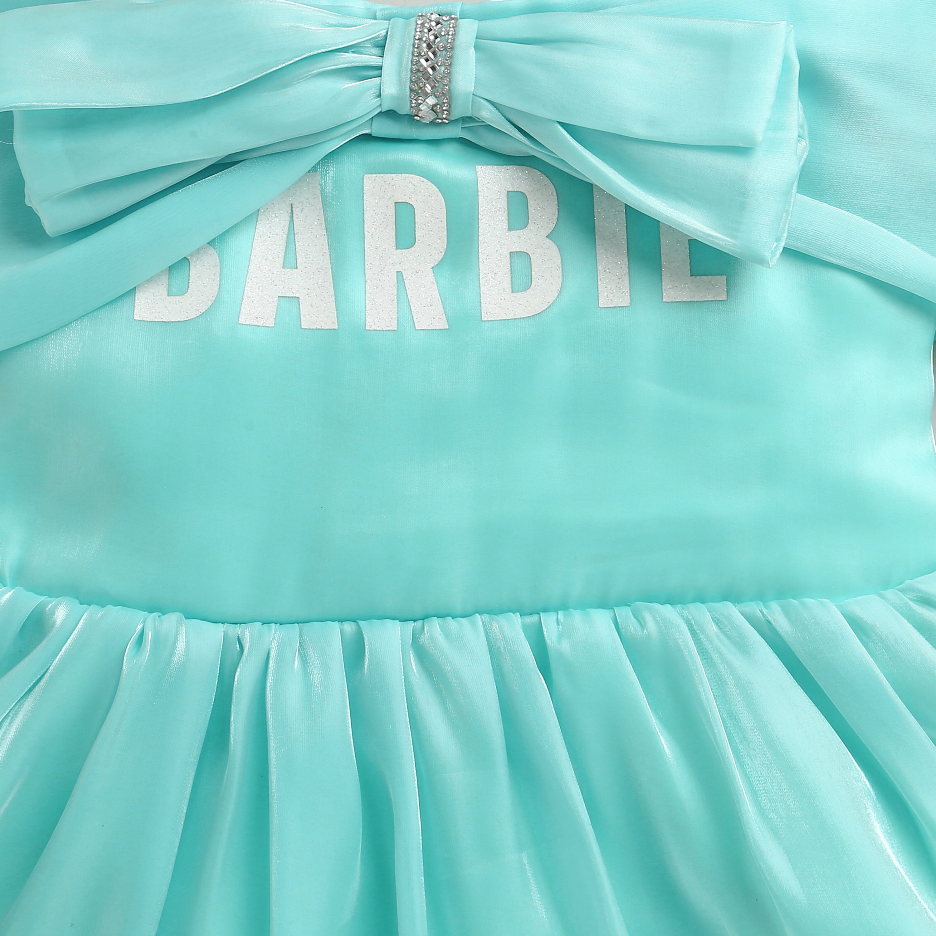 Barbie Aqua Satin Bow Detail Party Dress For Girls | Stylish Birthday Outfit | Kids | Tiny Girl India