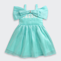 Barbie Aqua Satin Bow Detail Party Dress For Girls | Stylish Birthday Outfit | Kids | Tiny Girl India