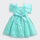 Barbie Aqua Satin Bow Detail Party Dress For Girls | Stylish Birthday Outfit | Kids | Tiny Girl India
