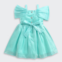 Barbie Aqua Satin Bow Detail Party Dress For Girls | Stylish Birthday Outfit | Kids | Tiny Girl India
