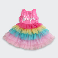 Barbie Rainbow Tulle Layered Party Dress For Girls | Multicolor Birthday Frock | Kids | Tiny Girl India