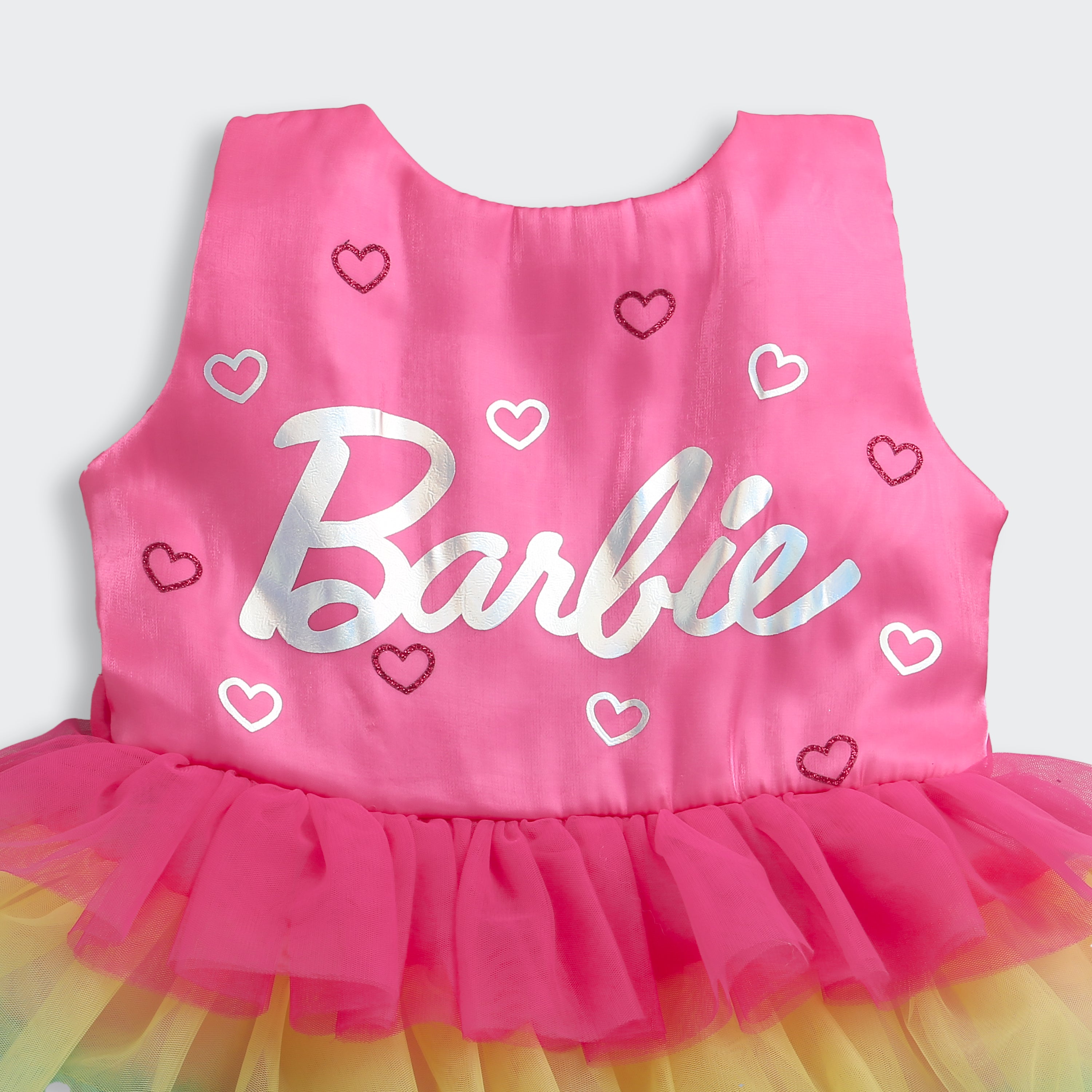 Barbie Rainbow Tulle Layered Party Dress For Girls | Multicolor Birthday Frock | Kids | Tiny Girl India