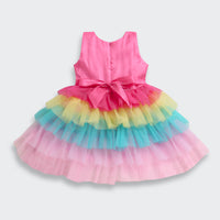 Barbie Rainbow Tulle Layered Party Dress For Girls | Multicolor Birthday Frock | Kids | Tiny Girl India